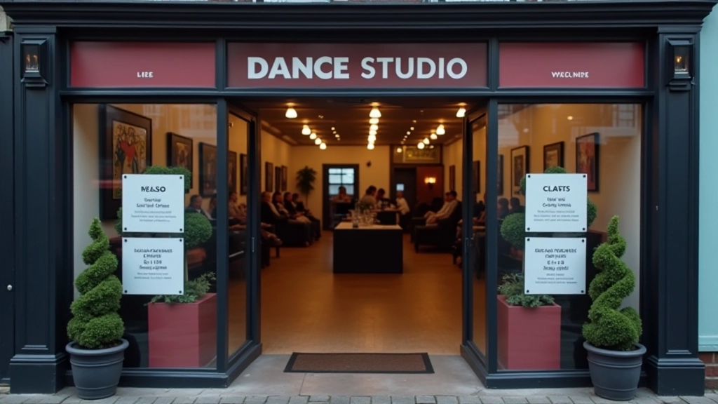 Welcoming dance studio storefront in a community building